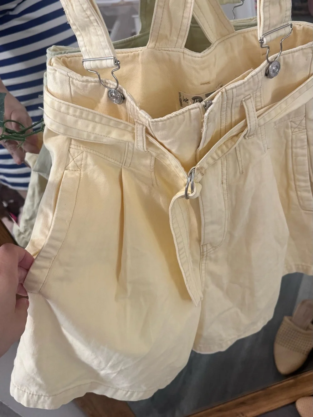 LIKE NEW FREE PEOPLE Bittersweet Shortall Dungaree Shorts- Yellow
